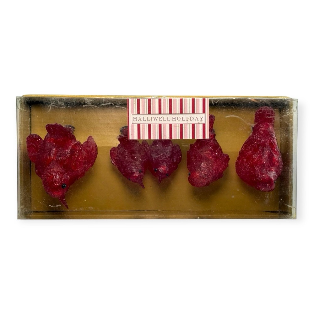 Set of 4 Red Cardinal Birds Clip-On Ornaments Halliwell Holidayโ Acrylic Glitter